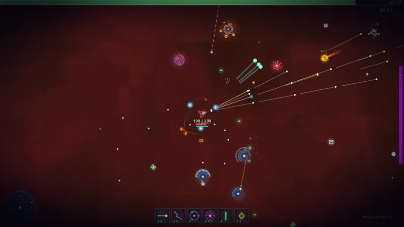 FARLUME gameplay avec vaisseau IA et ennemis géométriques néon