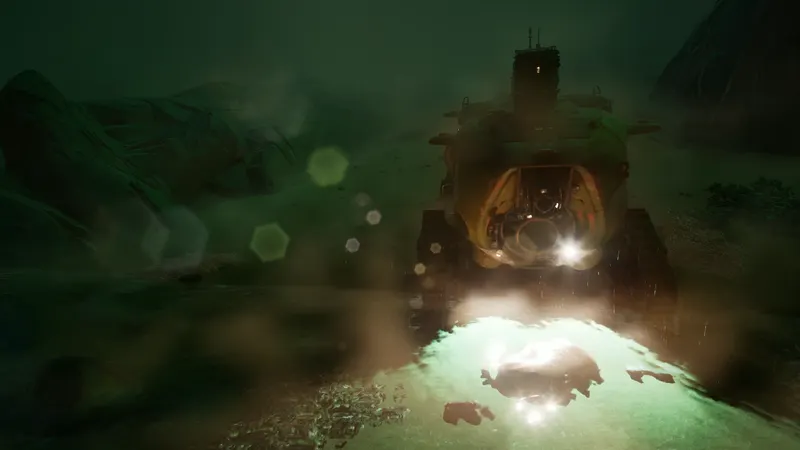 Wreck Runners avec le véhicule de l équipe avançant dans la brume