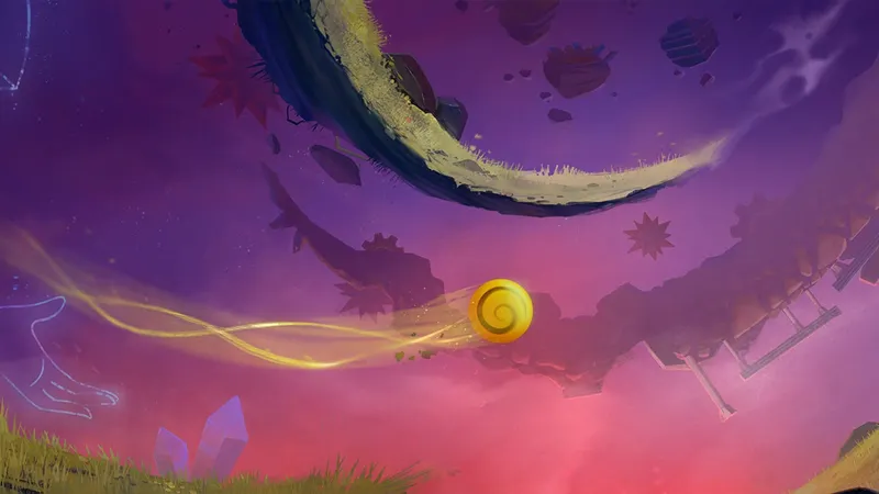 Bannière officielle d’Amberial Dreams montrant la sphère jaune roulant dans un monde circulaire
