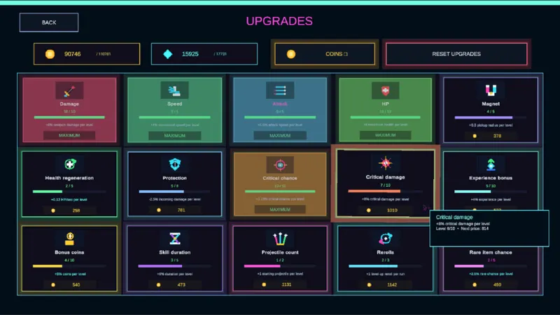 System Grid Crusher choix de cartes et progression de build