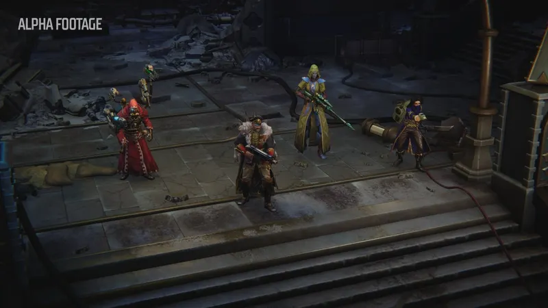 Warhammer Rogue Trader compagnons alignés avant une mission