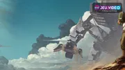 SAND test PC : visuel officiel avec le logo et un Trampler en combat dans le désert