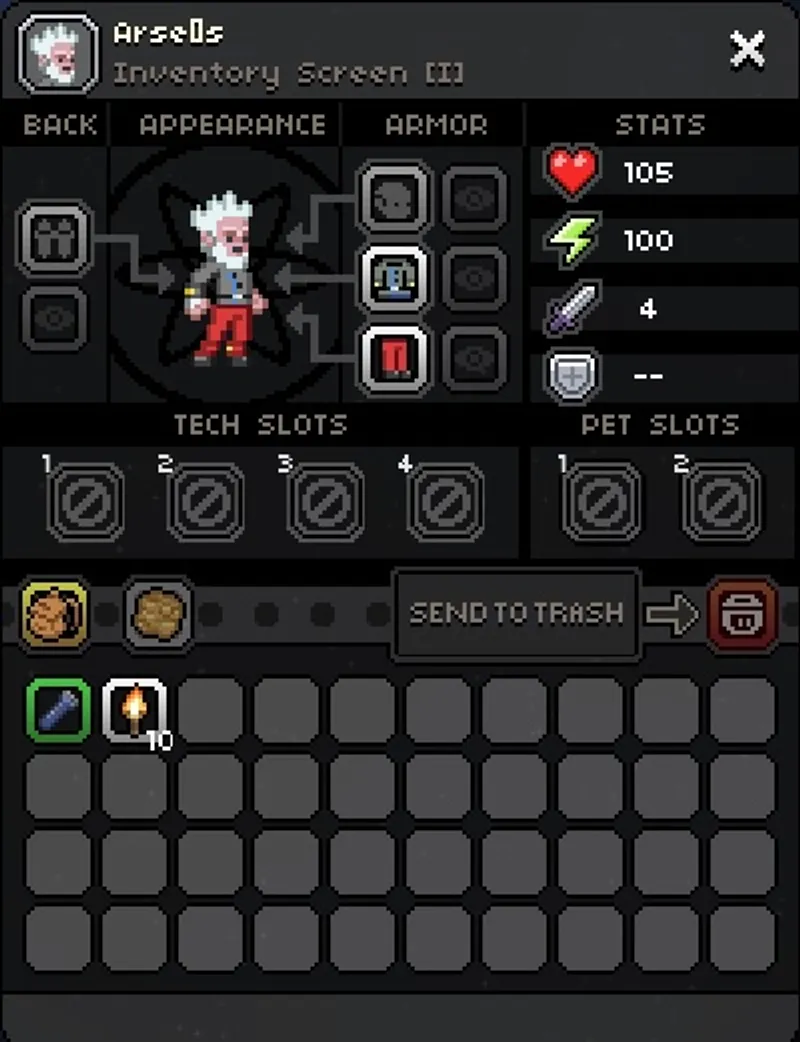 Inventaire du personnage Starbound