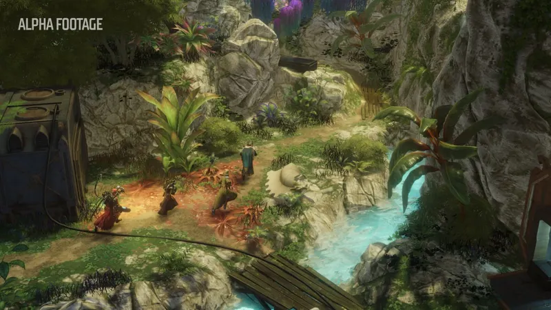 Warhammer Rogue Trader exploration dans une zone végétale lumineuse