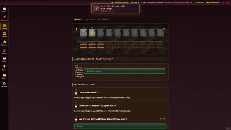 Grand Cru : The Wine Maker montre une vue de gestion claire