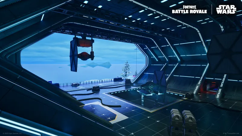 Base du Premier Ordre dans Fortnite avec un hangar fermé favorable au jeu groupé