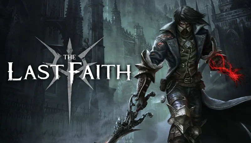 Artwork officiel de The Last Faith avec Eryk devant une cité gothique
