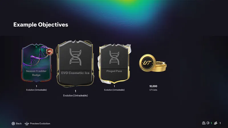 FC 26 screen presenting an Evolution reward and eligible cards