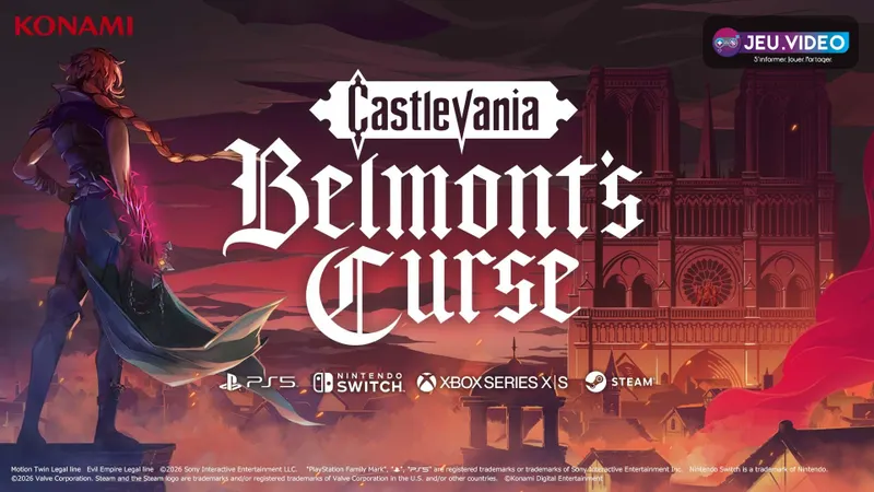 Castlevania Belmont's Curse key art officiel avec Paris et le château gothique