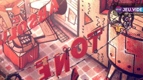 Phonopolis montrant le logo du jeu et la ville de carton d’Amanita Design