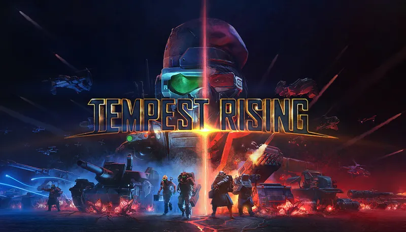 Capsule Steam officielle de Tempest Rising avec logo rouge et bleu sur fond militaire