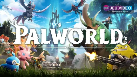 Art officiel de Palworld montrant plusieurs Pals autour du héros pour illustrer la défense et l'organisation d'une base early game