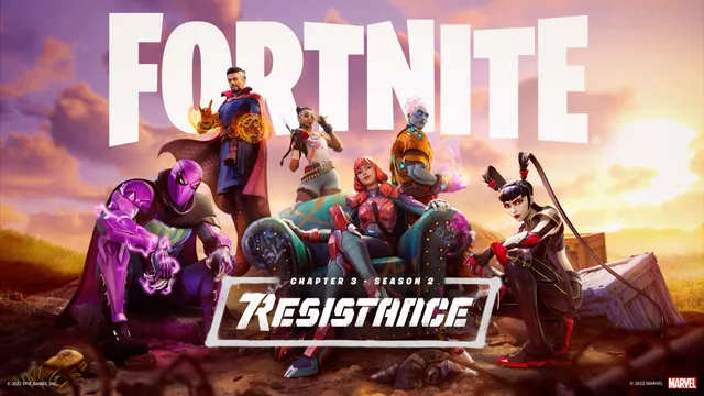 Fortnite : illustration officielle paysage du Battle Royale et de ses personnages
