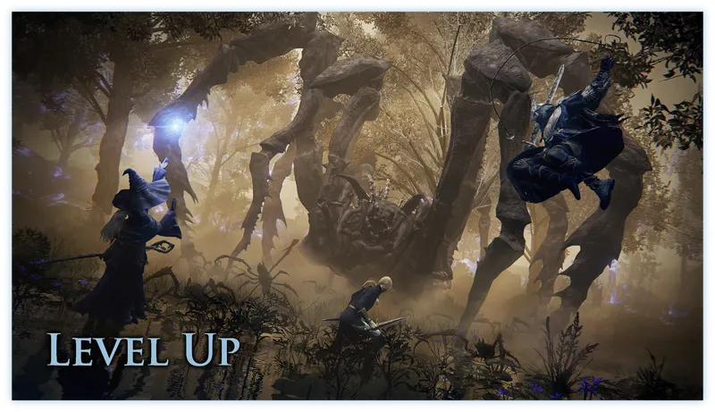 Nightfarers affrontant un ennemi géant dans Elden Ring Nightreign pour gagner des runes et monter de niveau avant le boss