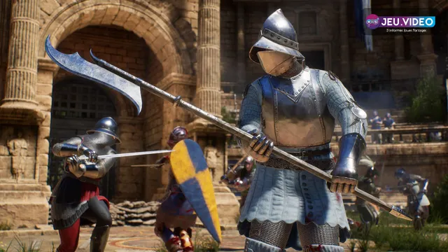 Bataille médiévale de Mordhau illustrant le jeu multijoueur entre PC, PlayStation et Xbox