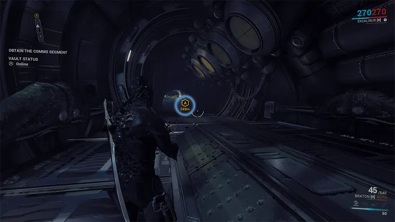 Marcador de objetivo de Warframe utilizado para seguir una etapa de misión o de búsqueda