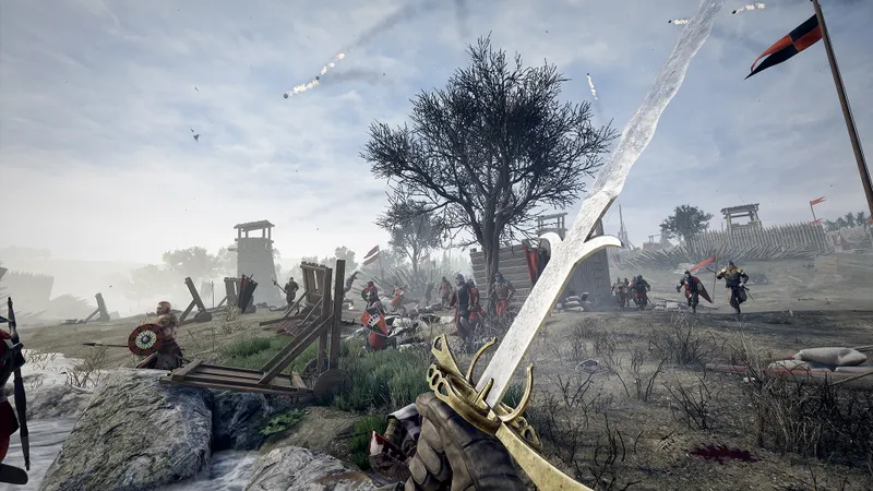 Groupe de combattants de Mordhau engagé dans une bataille ouverte, illustration d’une session officielle à tester après une mise à jour