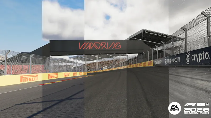 F1 25 Pack Saison 2026 montrant MADRING sous plusieurs conditions météo
