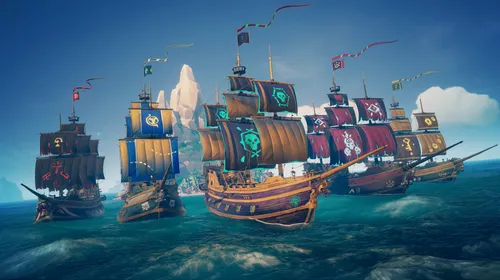 Sea of Thieves 3.8.2 montre un navire pirate face à la mer