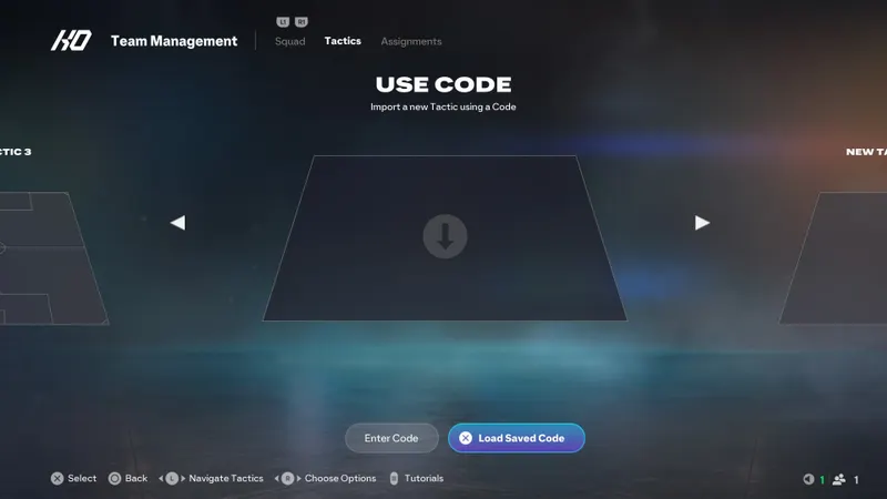 Menu FC 26 Utiliser un code avec les options Entrer un code et Charger un code sauvegardé