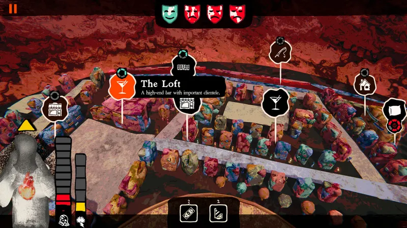 Official Joy Malignant character scene in Visceria, useful as a visual reminder to inspect another character mosaic before responding.