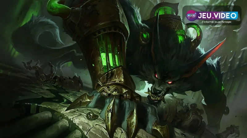 Splash art officielle de Warwick utilisée en couverture pour un guide débutant jungle sur League of Legends.