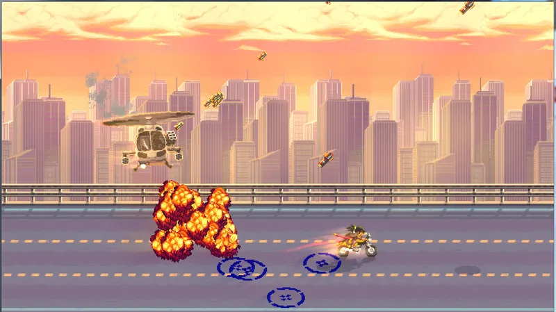 Zone industrielle de Katana Zero avec des ennemis et des éléments du décor à exploiter