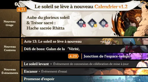 7DS Origin update avec Escanor, l'acte 13 et le calendrier v1.2