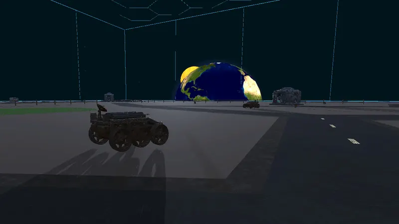 Mow My World affiche un robot CCBOT dans une colonie lunaire