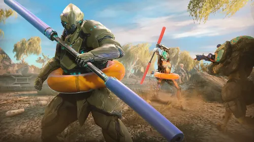 Dog Days 2026 dans Warframe, un Tenno sur la plage de l’événement