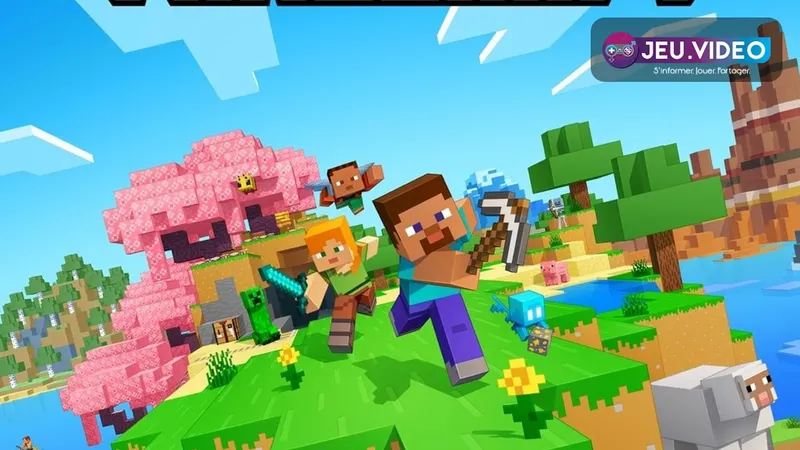 Paysage officiel de Minecraft Bedrock avec un joueur explorant un monde partagé, illustration d'une partie utilisable en crossplay PC et PS4