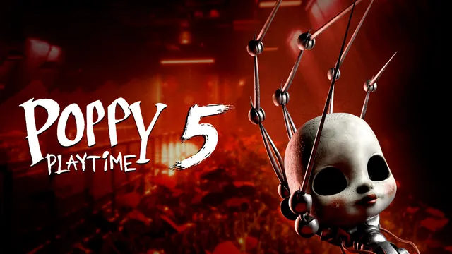 Visuel officiel de Poppy Playtime Chapter 5 montrant la marionnette du Prototype au-dessus d’une usine rouge pour identifier le DLC Broken Things