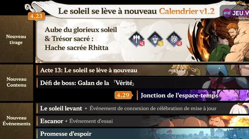 7DS Origin update avec Escanor, l'acte 13 et le calendrier v1.2