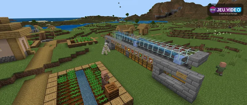 Atelier de redstone officiel dans Minecraft avec poussière, blocs alimentés et mécanismes séparés.