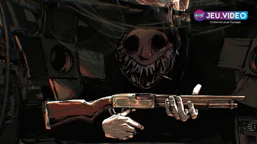 Buckshot Roulette key art officiel avec le Dealer et un fusil à pompe