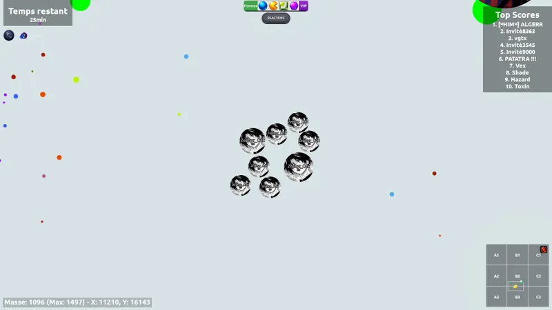 Partie Hardcore d'AGARIO sur JEU.VIDEO avec les nouveaux pseudos de bots