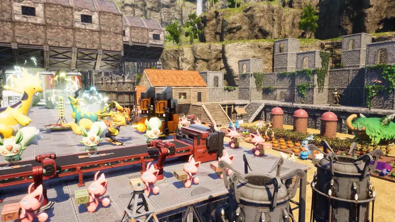 Personaje de Palworld observando una zona con construcciones antes de ampliar una base