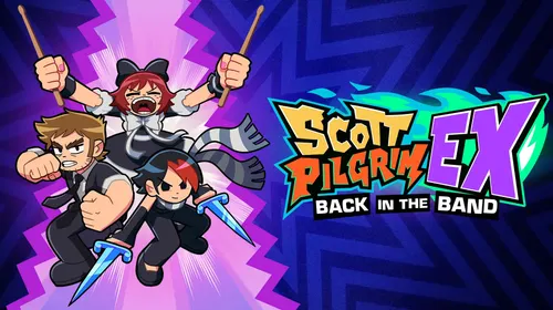 Scott Pilgrim EX avec Stephen Stills, Kim Pine et Knives Chau en pixel art