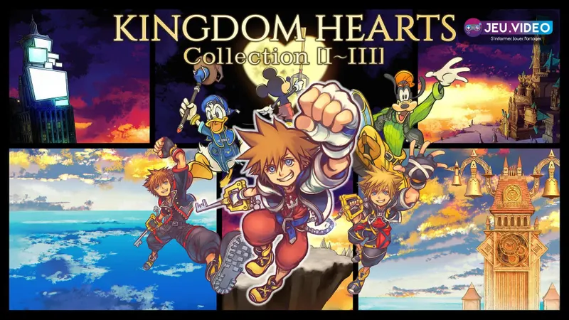 Kingdom Hearts Switch 2 avec Sora, Donald et Dingo sur l’illustration officielle de la collection