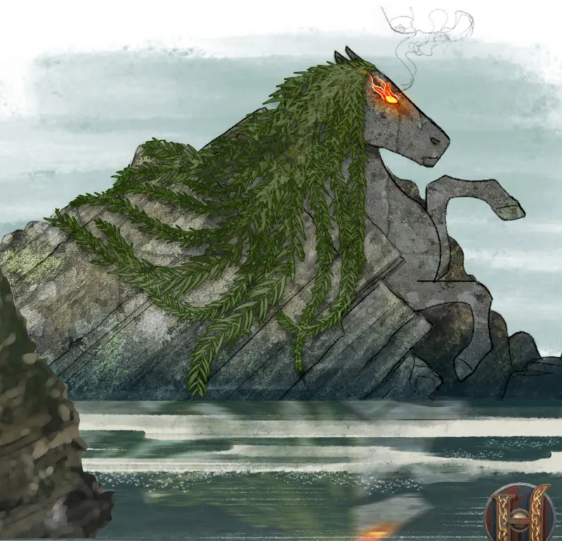 Cheval représenté dans la roche - concept art d'Herezh