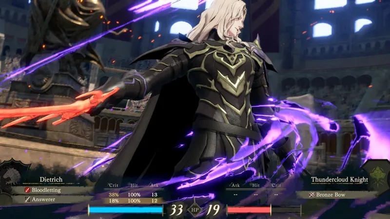Dietrich en combat tactique dans Fire Emblem : Fortune’s Weave