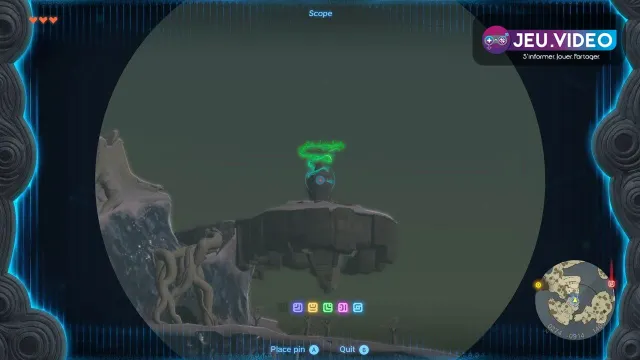 Longue-vue de Zelda Tears of the Kingdom visant un sanctuaire de l’île céleste pour planifier la route des premiers pouvoirs