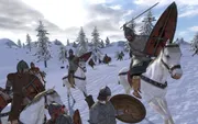Combat médiéval de Mount & Blade : Warband montrant des cavaliers et des troupes engagées sur un champ de bataille