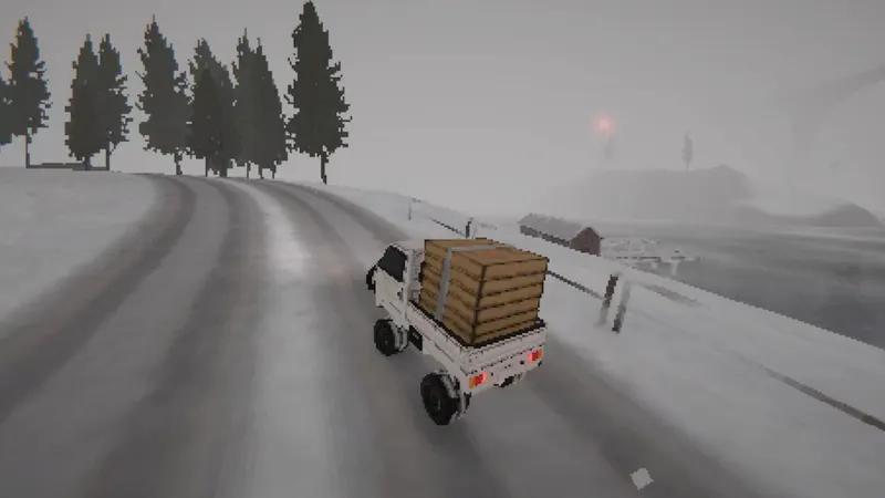 Easy Delivery Co. avec son camion de livraison dans une zone low-poly enneigee