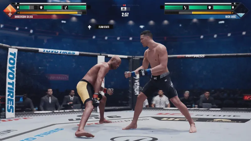 UFC 6 montrant Anderson Silva, Nick Diaz et le Flow State en combat