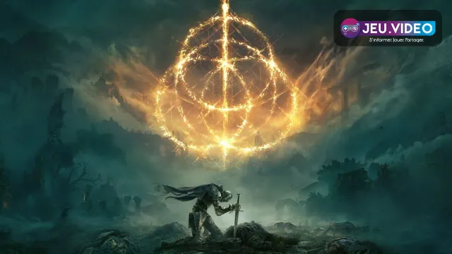 Visuel officiel d’Elden Ring montrant le Sans-éclat face à l’Entre-terre avant le combat contre Godfrey et Hoarah Loux
