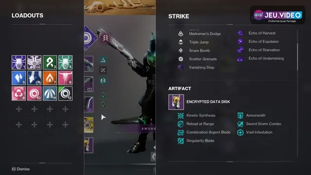 Écran officiel de Destiny 2 montrant l’inspection d’un équipement enregistré et les choix à vérifier pour un build PvE débutant