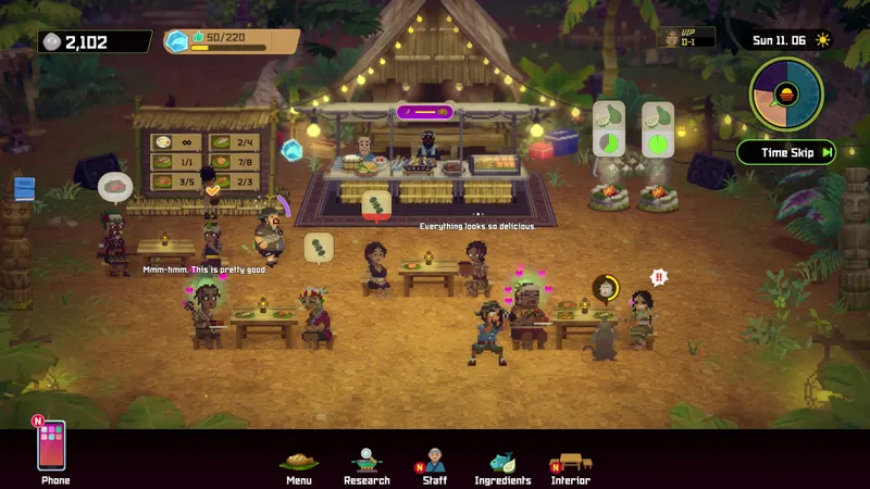 Dave the Diver In the Jungle montrant le Bancho Grill et le service en restaurant