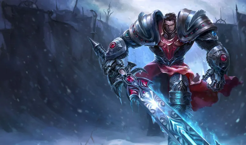 Garen Rugged en splash art officiel Riot pour illustrer la pression latérale et les tours