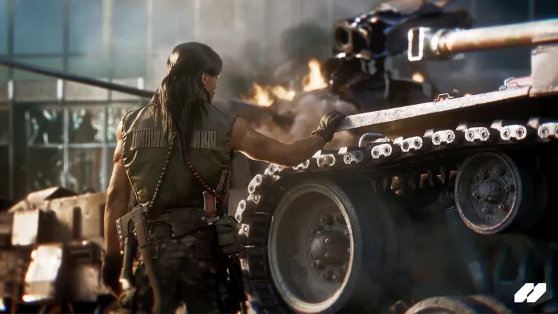 World of Tanks HEAT montre une agente près d un char endommagé
